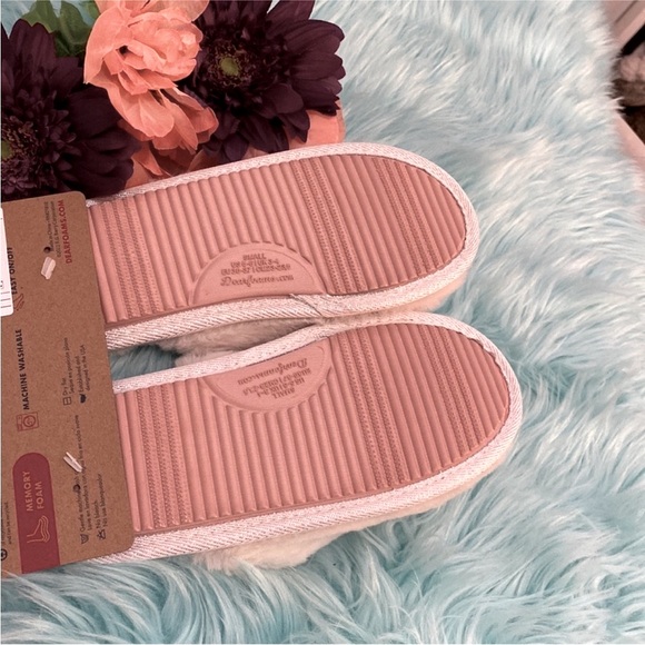 Women’s Slippers cream & Pink Dluxe Dearfoam Super Mom Slip Ons SML 5-6 NEW! - Picture 5 of 7
